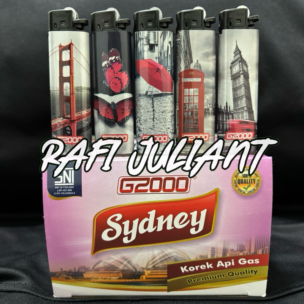 Korek Nyala Api Roda Oval Merk G2000 Sydney London Stiker [isi 50 pcs]