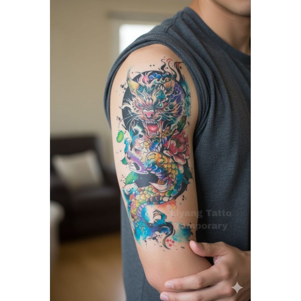 COD Tatto temporer XQB 912 Naga sisik rainbow size 12x22 stiker tatto temporary tatto tempel sementa