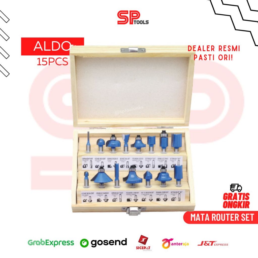 MATA ROUTER / ROTER / RUTER PROFIL KAYU / TRIMMER BOT KAYU SET 15PCS ALDO BOX KAYU