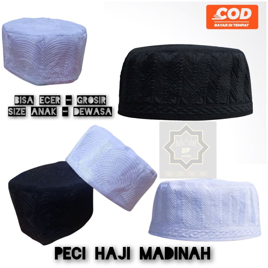 PECI MADINAH/PECI HAJI/KOPIYAH PUTIH/SONGKOK HAJI HITAM PUTIH