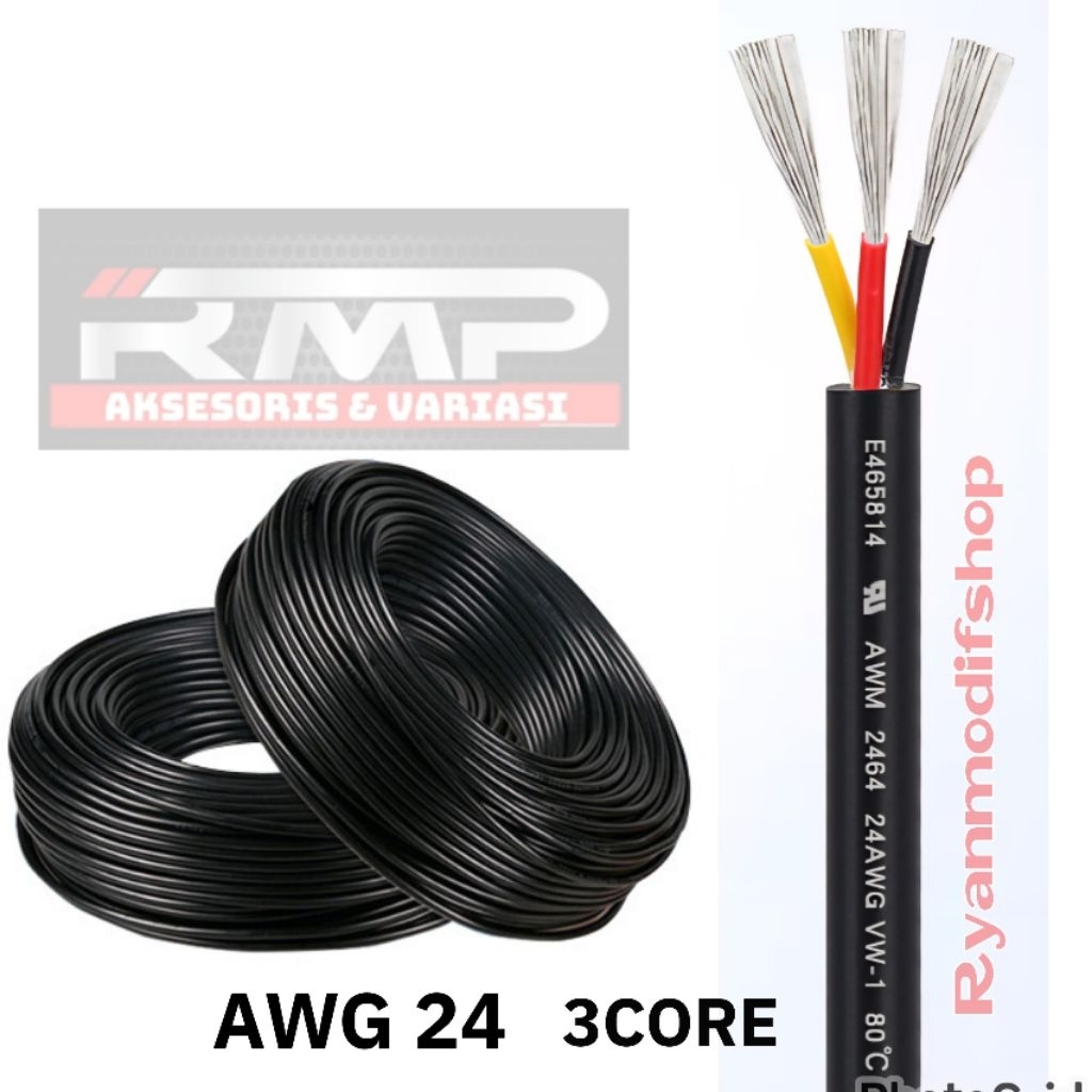 KABEL ISI 3 AWG 24 KABEL 3 PIN KABEL BULAT ISI 3 TEMBAGA PUTIH