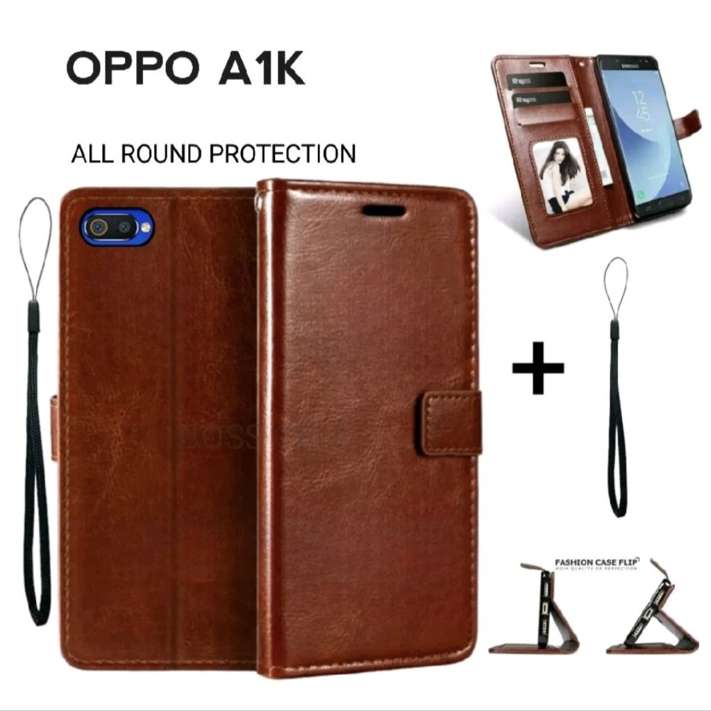 Case Untuk Oppo A1K Flip Cover Wallet Leather Casing Dompet Kulit