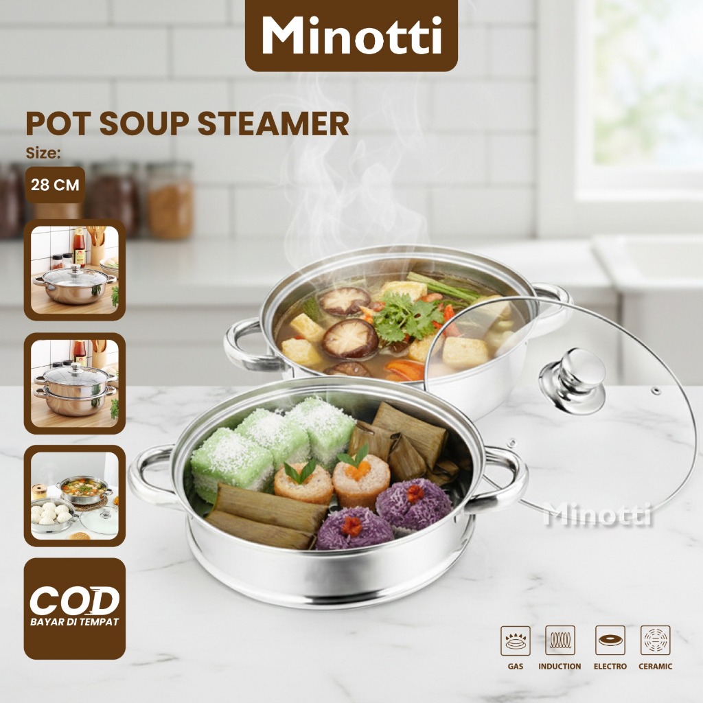 Panci Kukus Set Stainless Steel Panci Sup Steamer Ikan Bakpao Siomay 2 Susun 28Cm Tebal dandang kuku