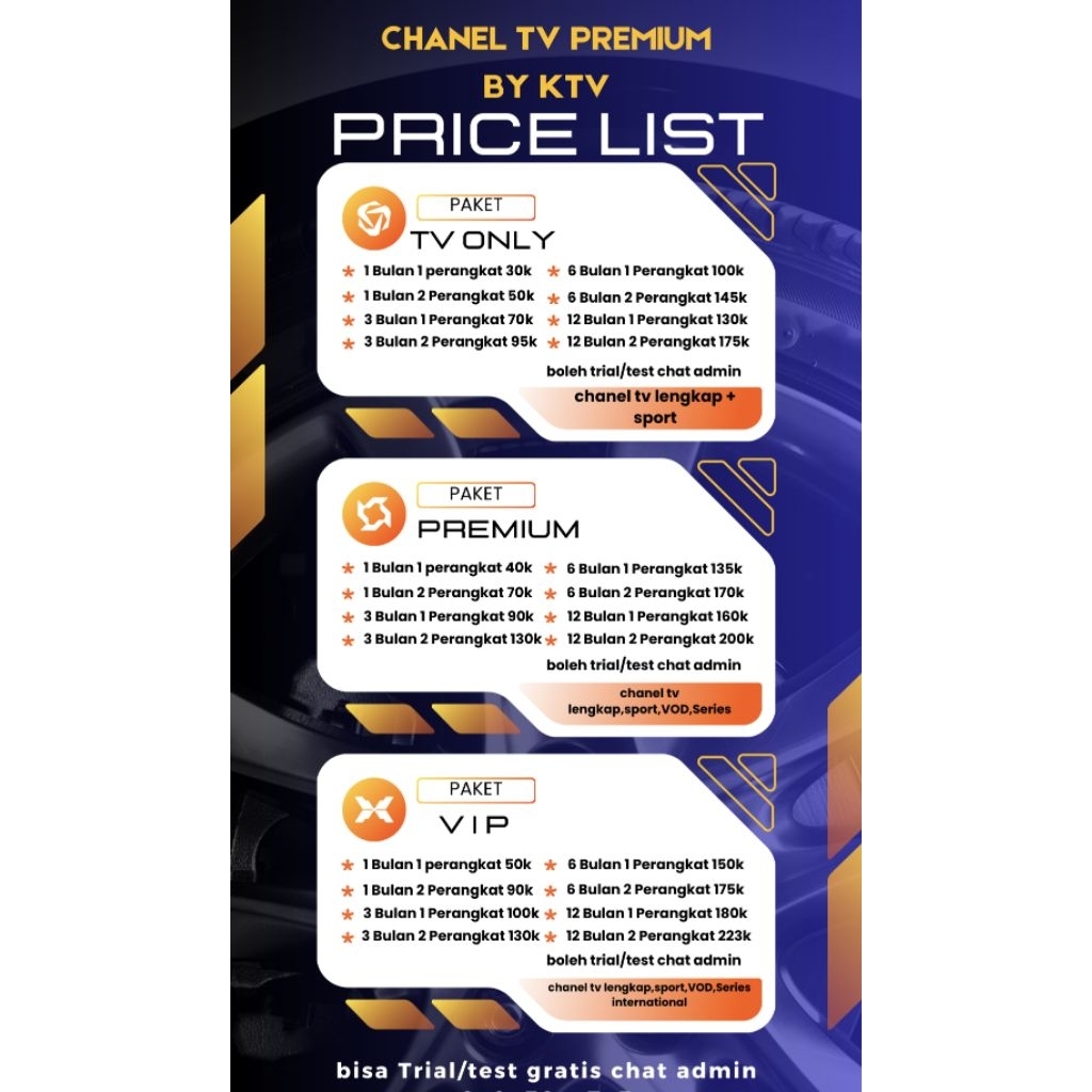 IPTV HARGA MULAI 30K CHANEL LENGKAP SPORT MOVIE DLL..BISA TRIAL/COBA BISA CHAT ADMIN