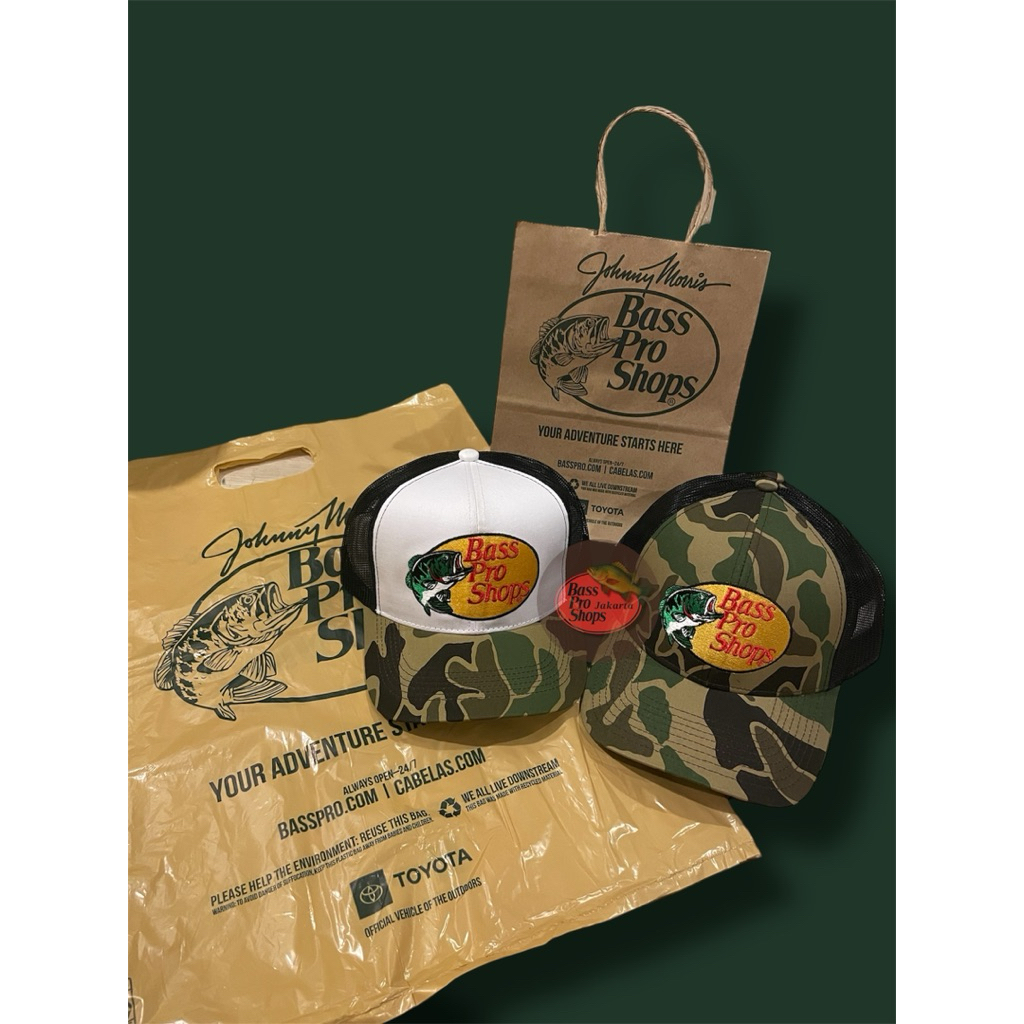 Topi bass pro shops / bass pro shops cap original!! versi bordir special colorway!!!! Camo!!!