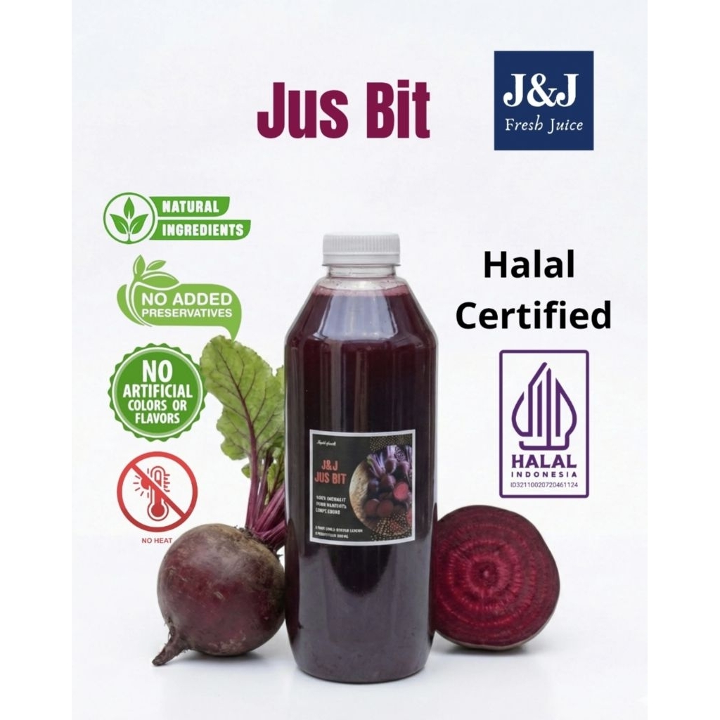 Jus bit 1 liter j&j jus buah bit/ jus tambah darah jus buah hati alami buah segar bit segar tanpa es