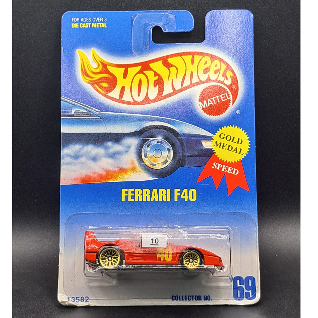 1991 Hot Wheels - Ferrari F40 - Red - Gold Medal - Balap - #10