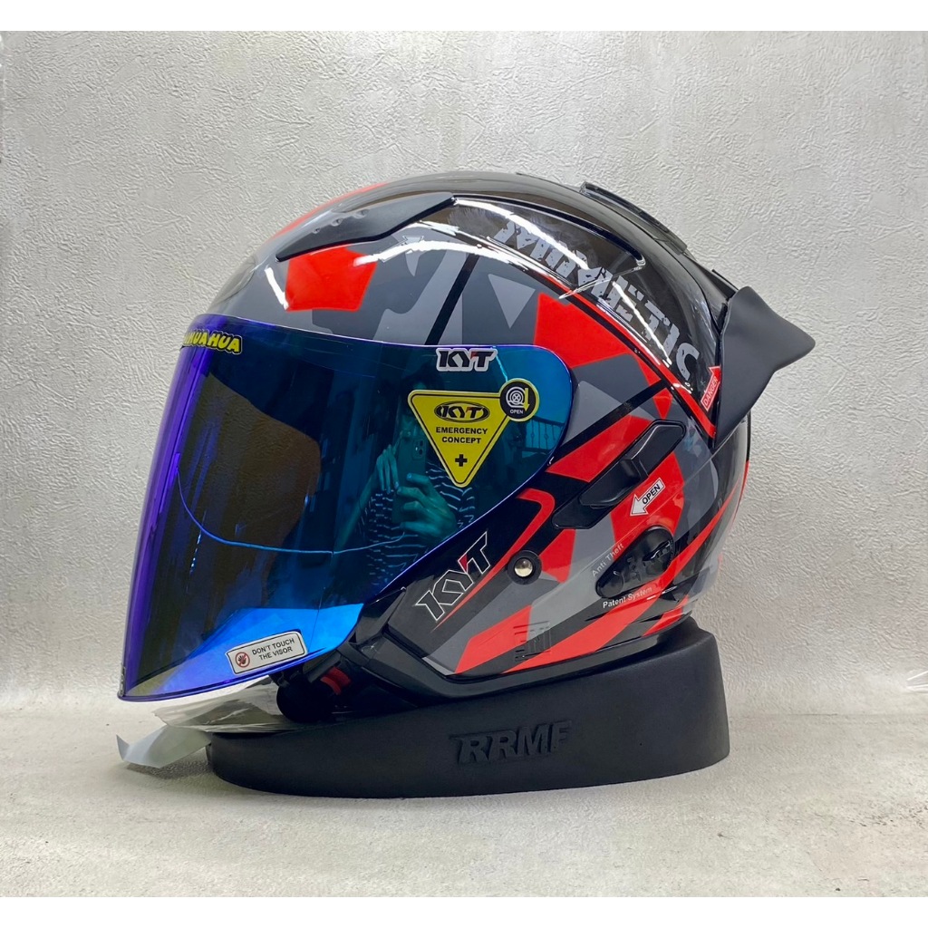 KYT GALAXY FLAT R DOUBLE VISOR ALL MOTIF PAKET GANTENG KACA BLUE FREE SPOILER 2D & 3D - HELM KYT ORI