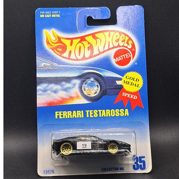 1991 Hot Wheels - Ferrari Testarossa - Black - Gold Medal - Balap - #19