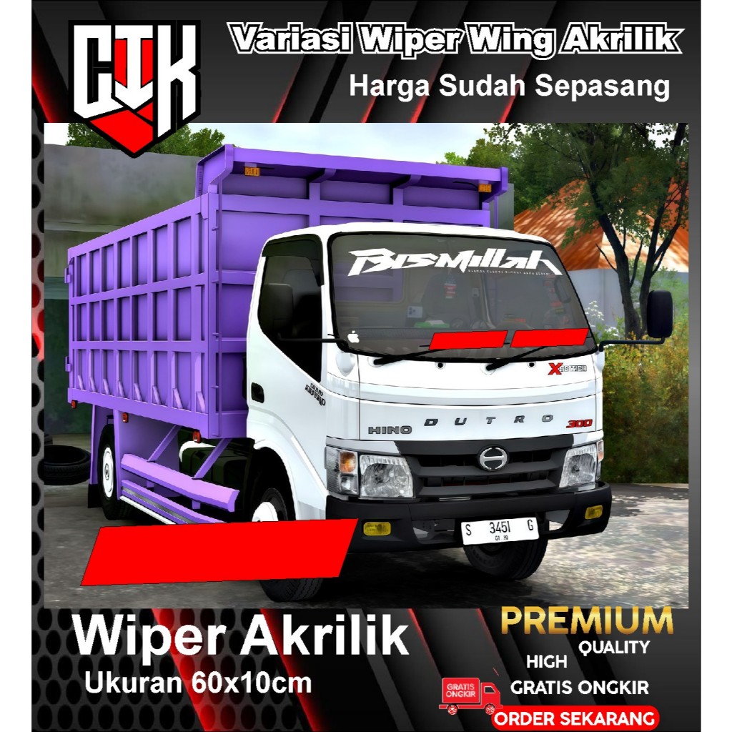 WIPER WING AKRILIK TRUCK/VARIASI WIPER TRUCK WARNA POLOS