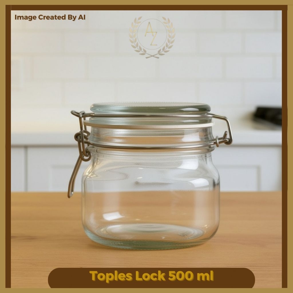 Toples Kaca Bening Tutup Lock Stainless Ukuran Kecil 500 ml/ Toples kaca dengan penutup kunci dan ka