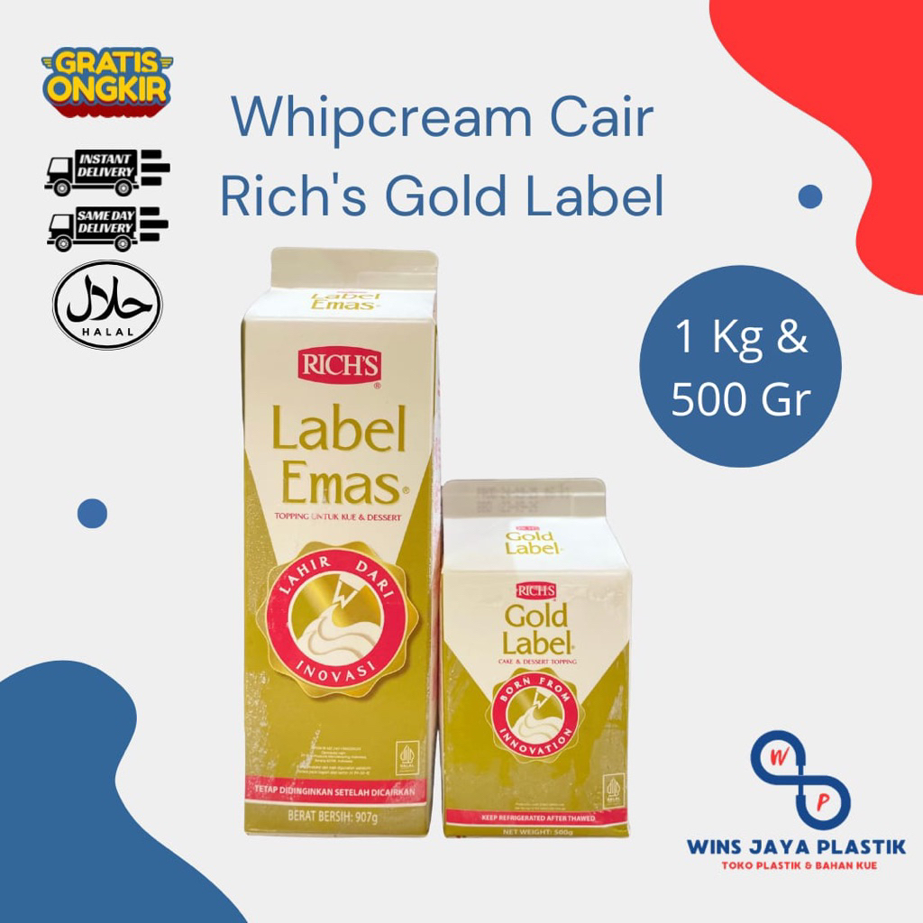 Rich's Gold Label Whipping Cream 1 liter&500 gr | Whipped Cream Cair | Whip Cream Rich Label Emas