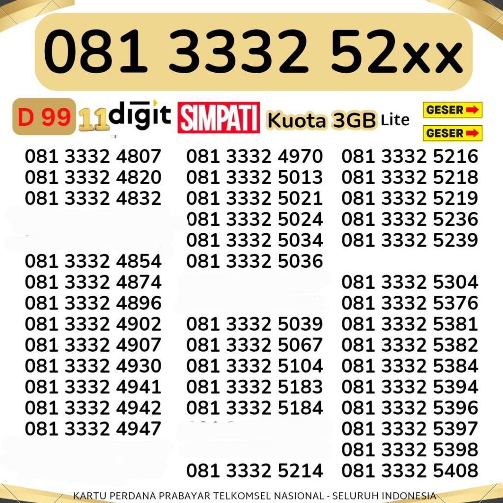 11 DIGIT SIMPATI BONUS KUOTA 3GB NOMOR CANTIK 11 ANGKA 333 KARTU PERDANA SIMPATI NOMOR CANTIK TELKOM
