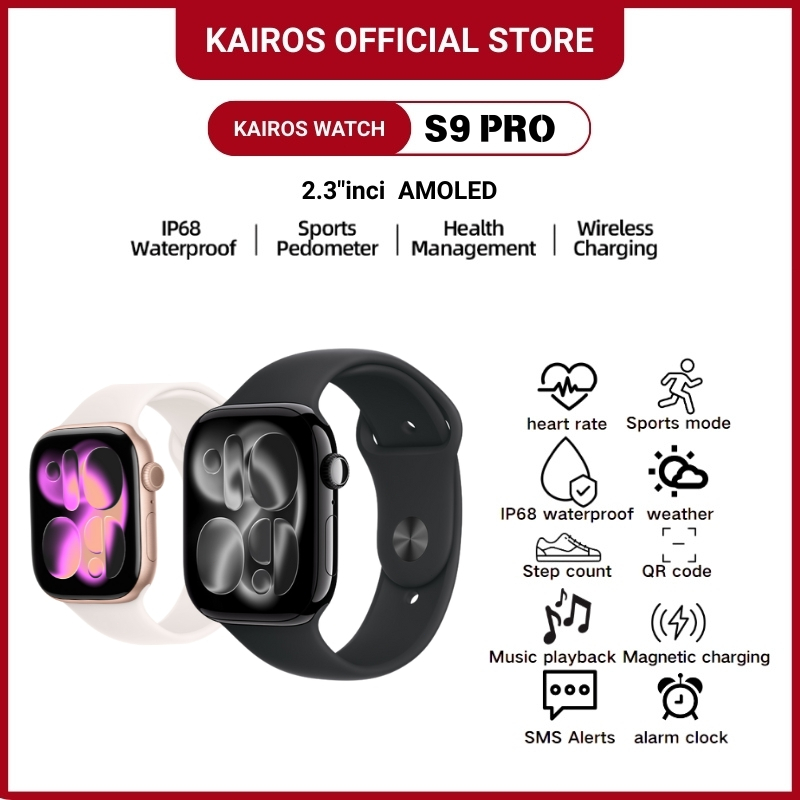 Kairos Smartwatch S9 Pro with 2.3" HD AMOLED GPS NFC Waterproof Bluetooth Call Jam Smartwatch Wanita