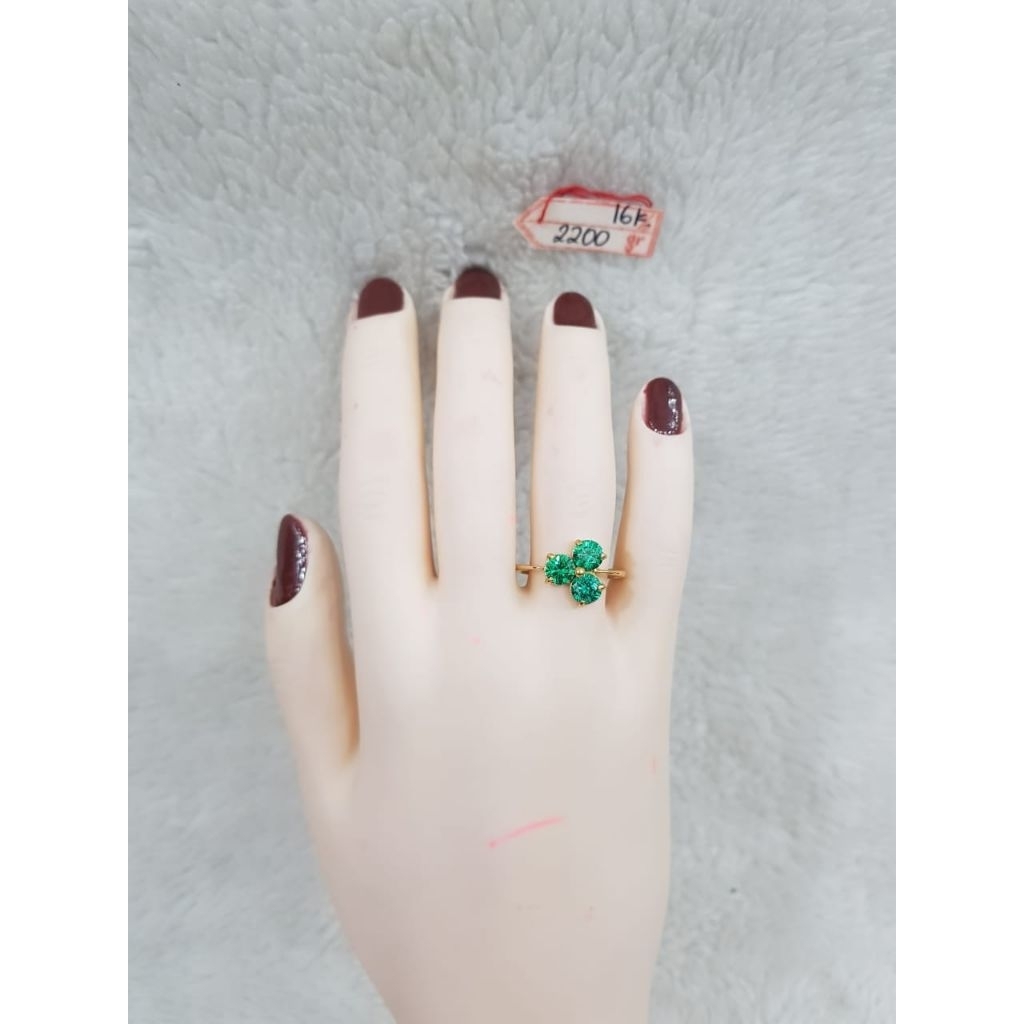 CP917F204F Cincin model permata kristal hijau emas kuning asli berat 2.200 no.13 d.1,8 kadar 70% 16K
