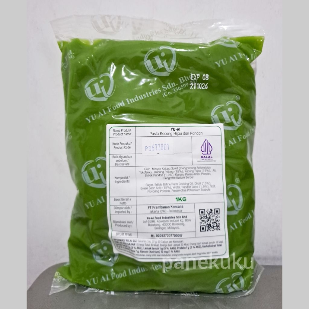 Yu Ai selai PANDAN MUNG BEAN/ Pandan kacang hijau repack 250 gram| Isi filling mooncake, roti, bakpi