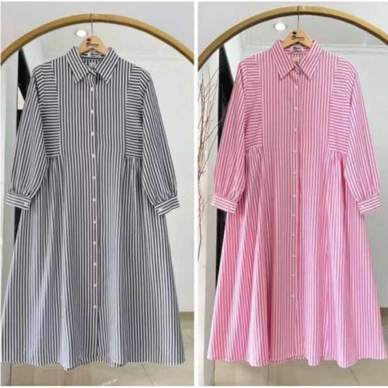 TUNIC WANITA MOTIF GARIS-GARIS / KEMEJA TUNIK WANITA TERBARU / DRESS DEWASA JUMBO TERLARIS