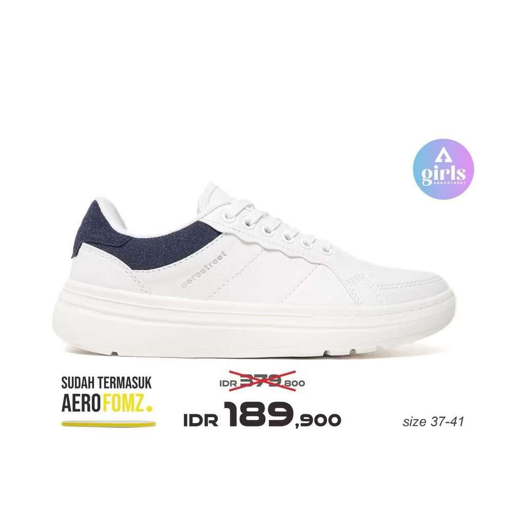 Aerostreet 37-41 Naura Putih Putih Navy - Sepatu Sneakers Wanita