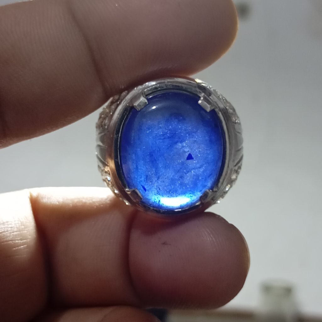 Cincin Pria Blue Sapphire Safir Perak Silver 925
