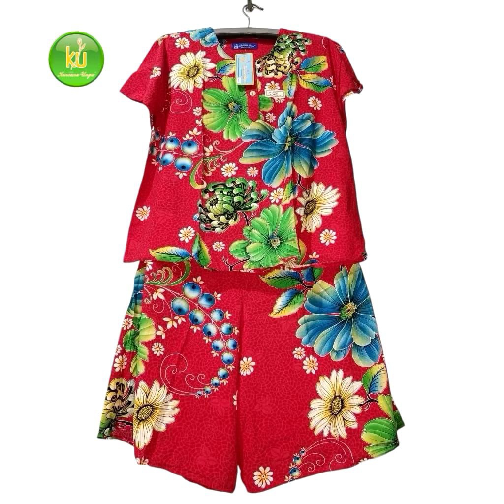 Batik Kencana Ungu Label Biru Asli Setelan Celana Kulot Baby Doll Lengan Pendek Terlaris MX 75 KUB W