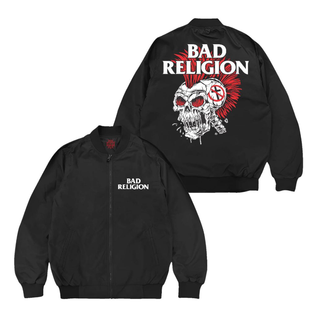 DISTRICT Clothing Jacket Bomber BAD RELIGION Jacket pria Waterproof Black Unisex
