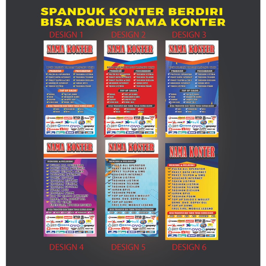 SPANDUK KONTER BERDIRI CUSTOM NAMA KONTER