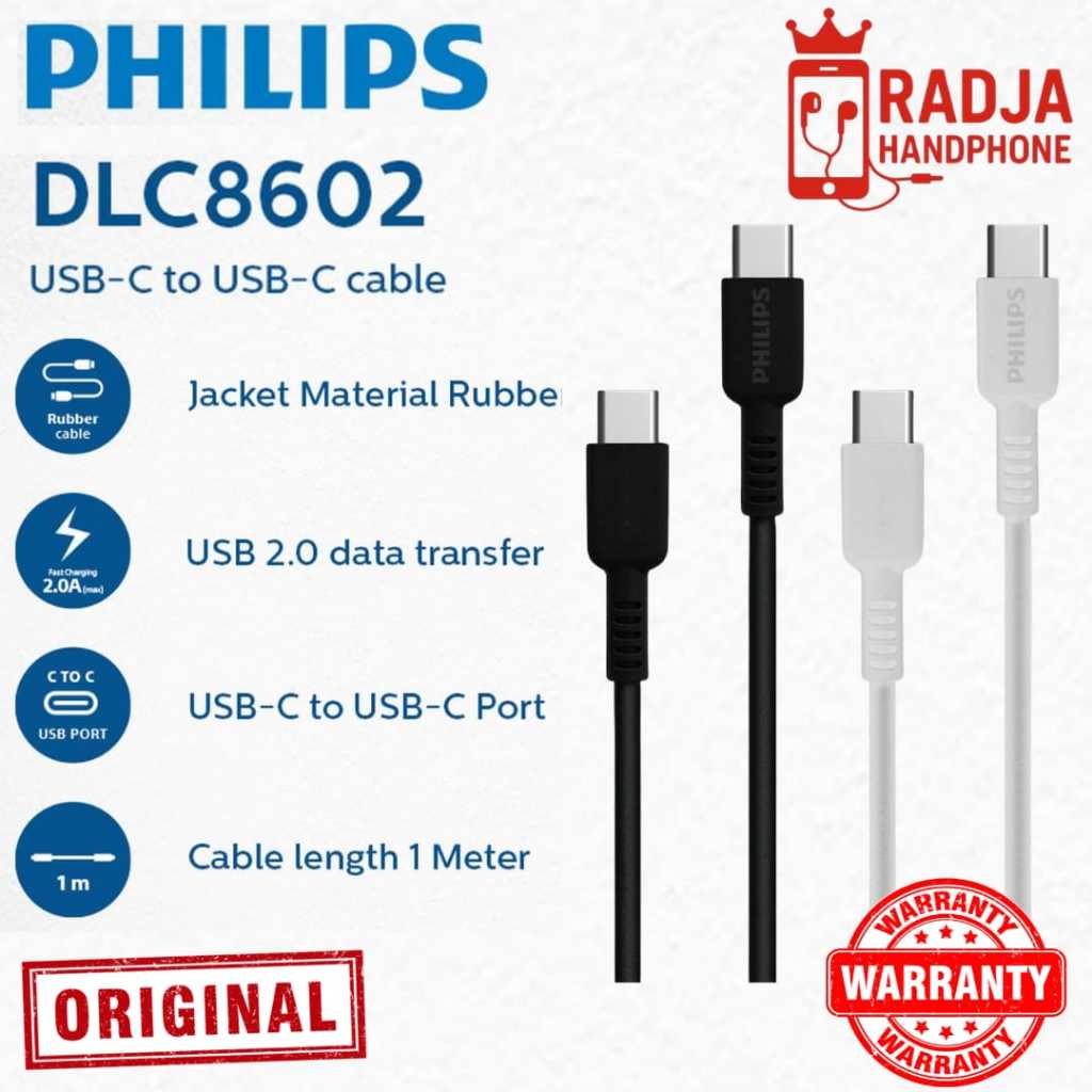 Philips DLC8602 USB-C to C Cable Charge 2.0 Data Transfer 1M