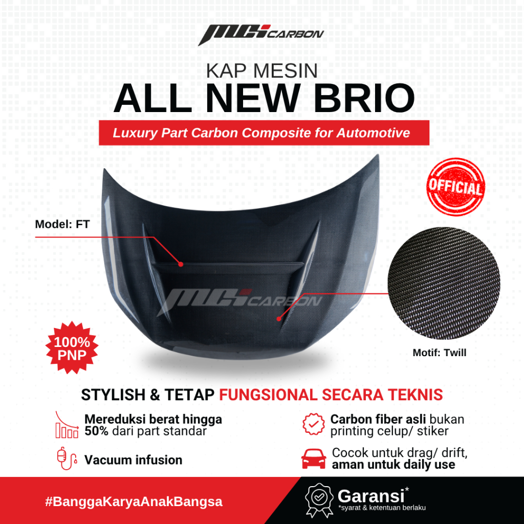 Kap Mesin All New Brio Model FT - carbon | MCI CARBON by Karyatama