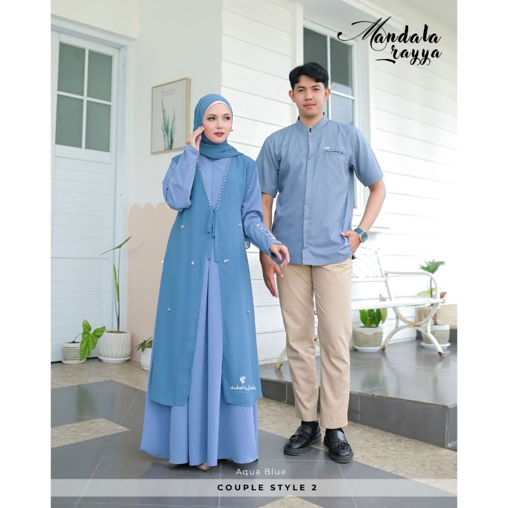 Sarimbit Mandala Rayya Famset Keluarga Lebaran Premium Terbaru  2026 by Sukahijab Warna Aqua Blue