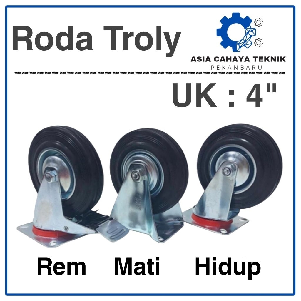 Roda Trolley Karet Only Hidup Mati Rem Roda Troli Etalase 4 Inch 4"