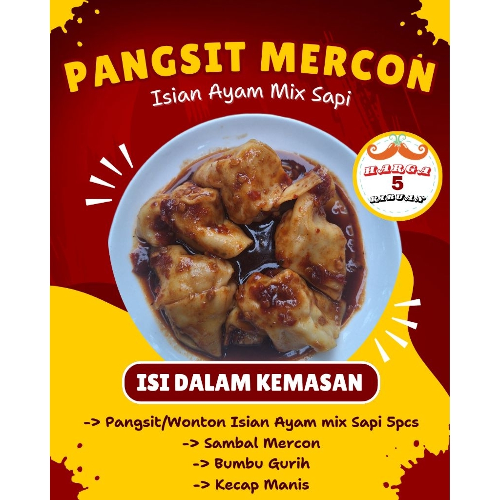 Pangsit Mercon isi 5pcs - Wonton Pedas isi 5pcs isian Ayam Mix Sapi - Pangsit Ayam Pedas - Pangsit P