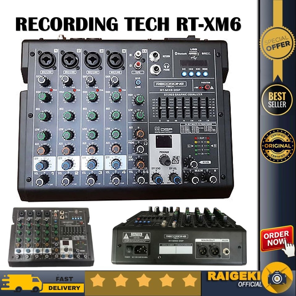 Recording Tech RT-MX6 DSP RTMX6 RecordingTech Mixer 4 Channel Mic 6 Input Bluetooth Soundcard USB