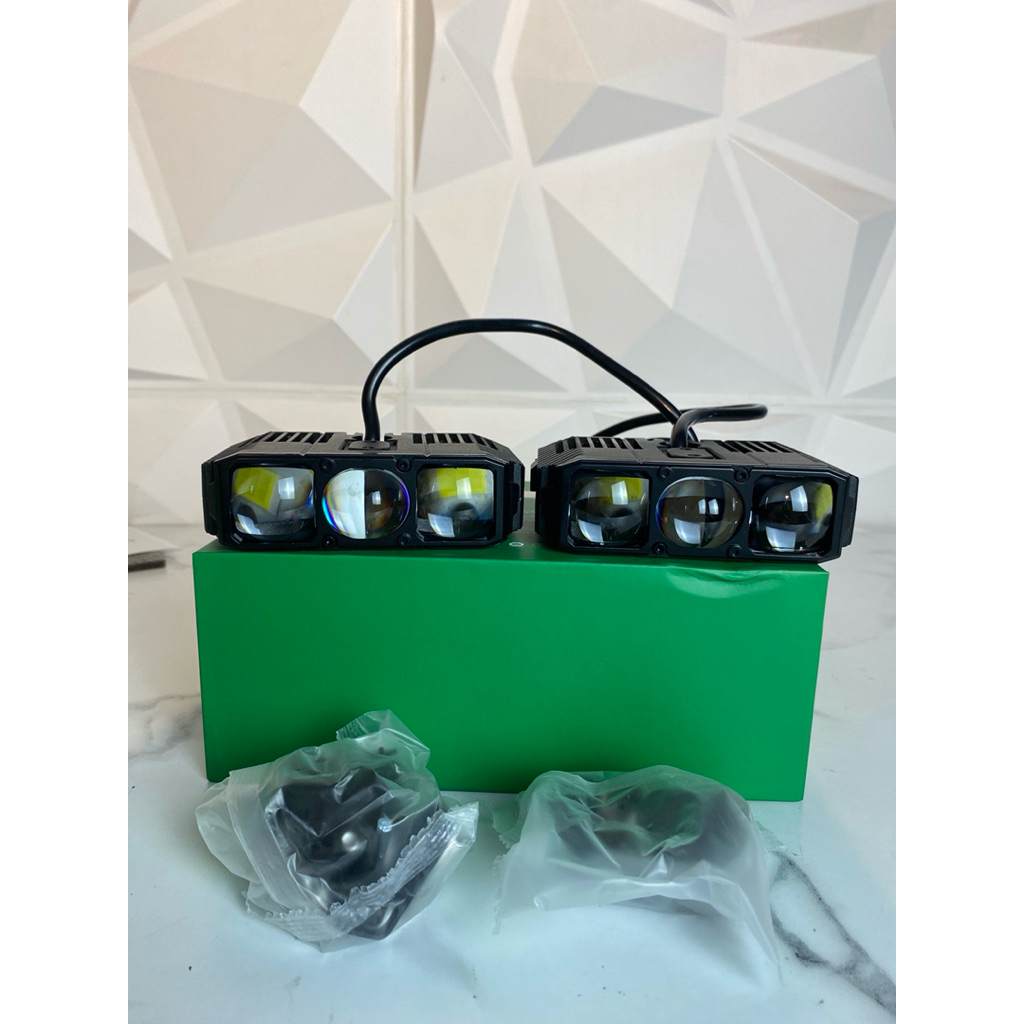 Lampu Tembak LED 3 Mata Mobil & Motor – Lampu Sorot Super Terang | Garansi