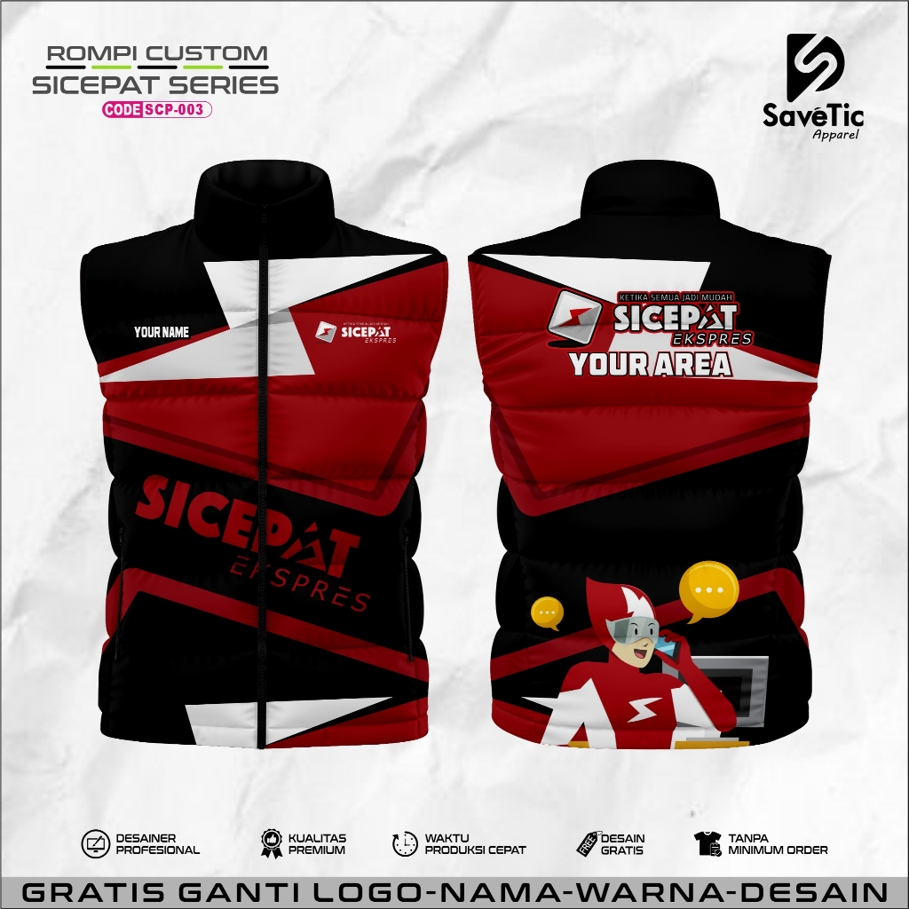 Rompi Puffer /Gelembung SiCepat EXpress Custom Full printing Waterproof/vest/rompi outdoor/Kurir Sic