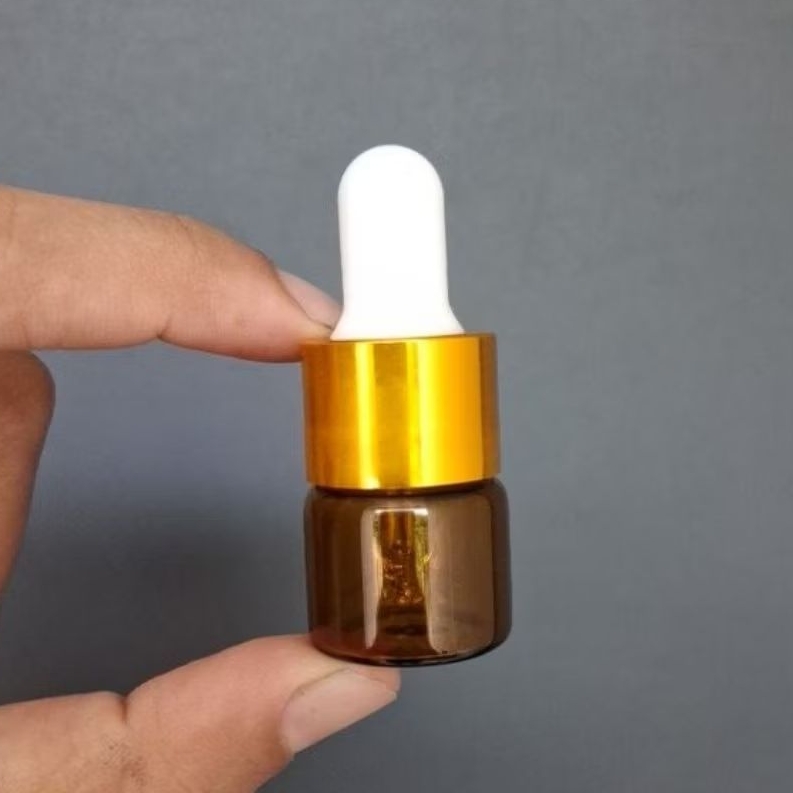 BOTOL 3 ML KACA COKLAT TIPIS PIPET GOLD KARET PUTIH