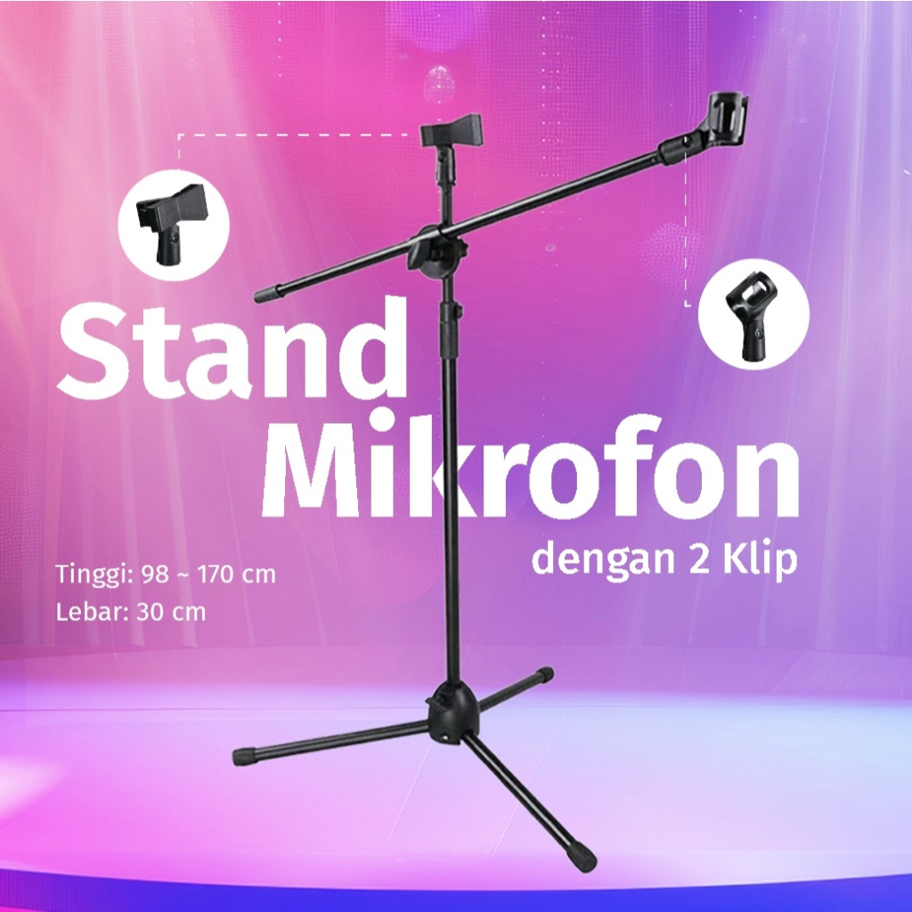 Stand Microphone HP Mikrofon 2 Klip Mic Holder Model Jepit Tripod Lantai NB-107