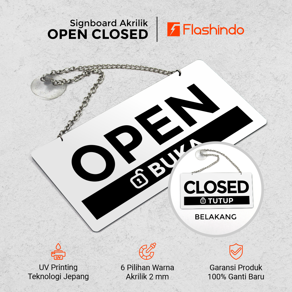 Signboard Akrilik Open Close | Buka Tutup | Print UV Teknologi Jepang