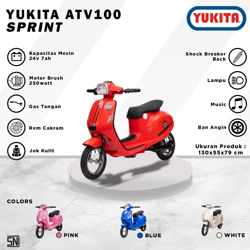 Mainan Aki Motor Anak Yukita ATV 100 Vespa Sprint Brushles vesmet skuter bikecycle