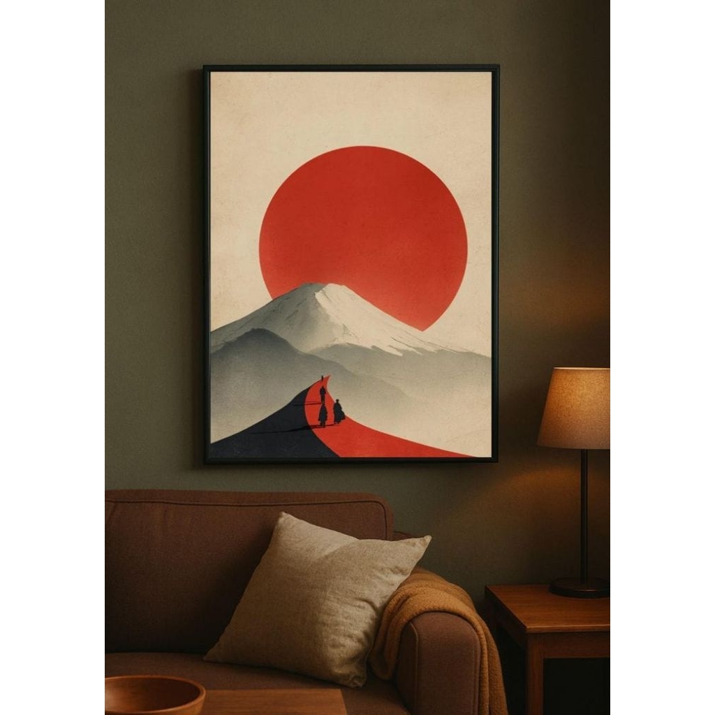 Lukisan Dinding Pemandangan Vintage Jepang - Lukisan Tangan Asli - Hiasan Dinding Ruang Tamu Aesthet