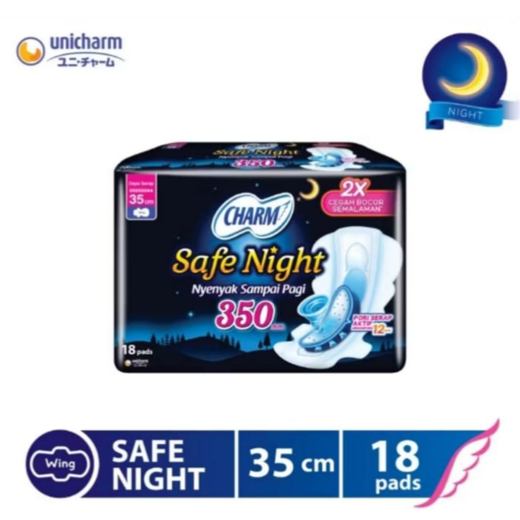 Charm Pembalut Safe Night 35cm 18 pads