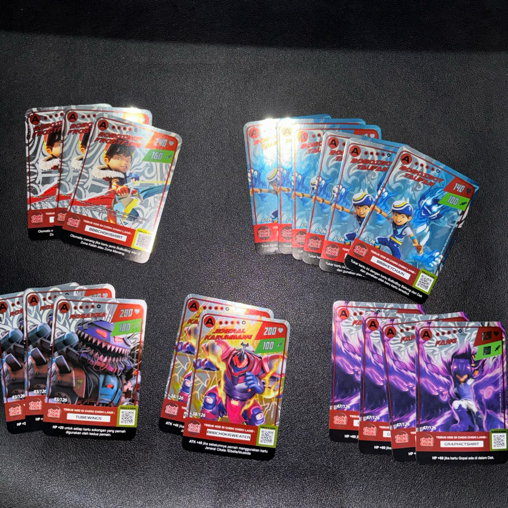KARTU KOLEKSI HOLOGRAM MONSTA GALAXY TCG BOBOIBOY X CHOKICHOKI FROSTFIRE TAUFAN ROSAKSA JENERAL KARU