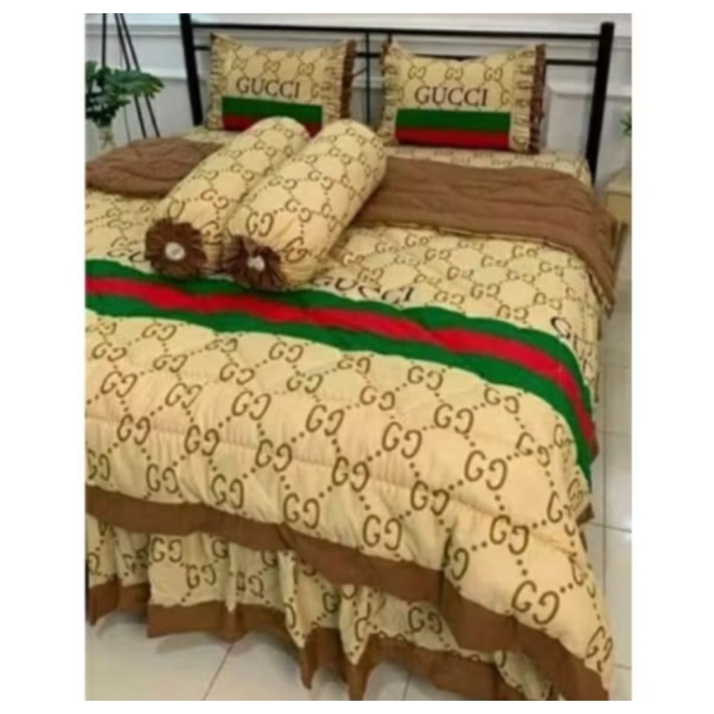 Sprei rumbai set bedcover pengantin bahan katun motif LV Odeon uk 140,160,180,200