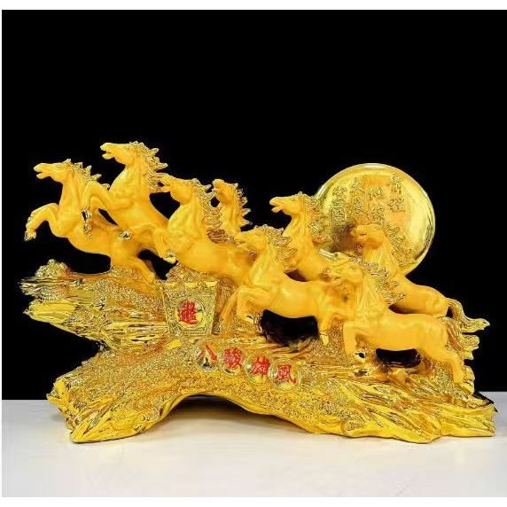 Pajangan Patung 8 Kuda Emas Feng Shui – Simbol Keberuntungan & Kesuksesan Usaha