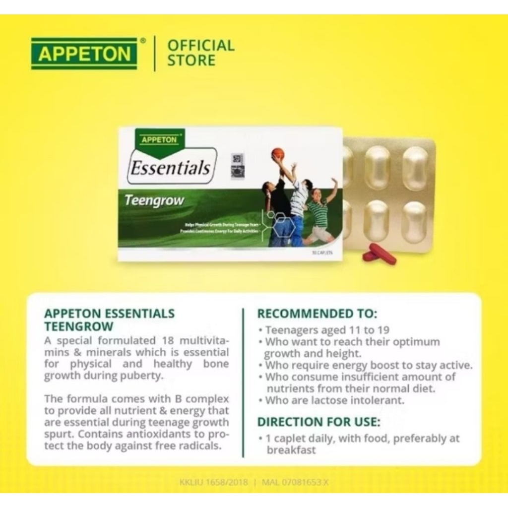 Appeton Essentials Teengrow 30 Caplets Multivitamin Remaja