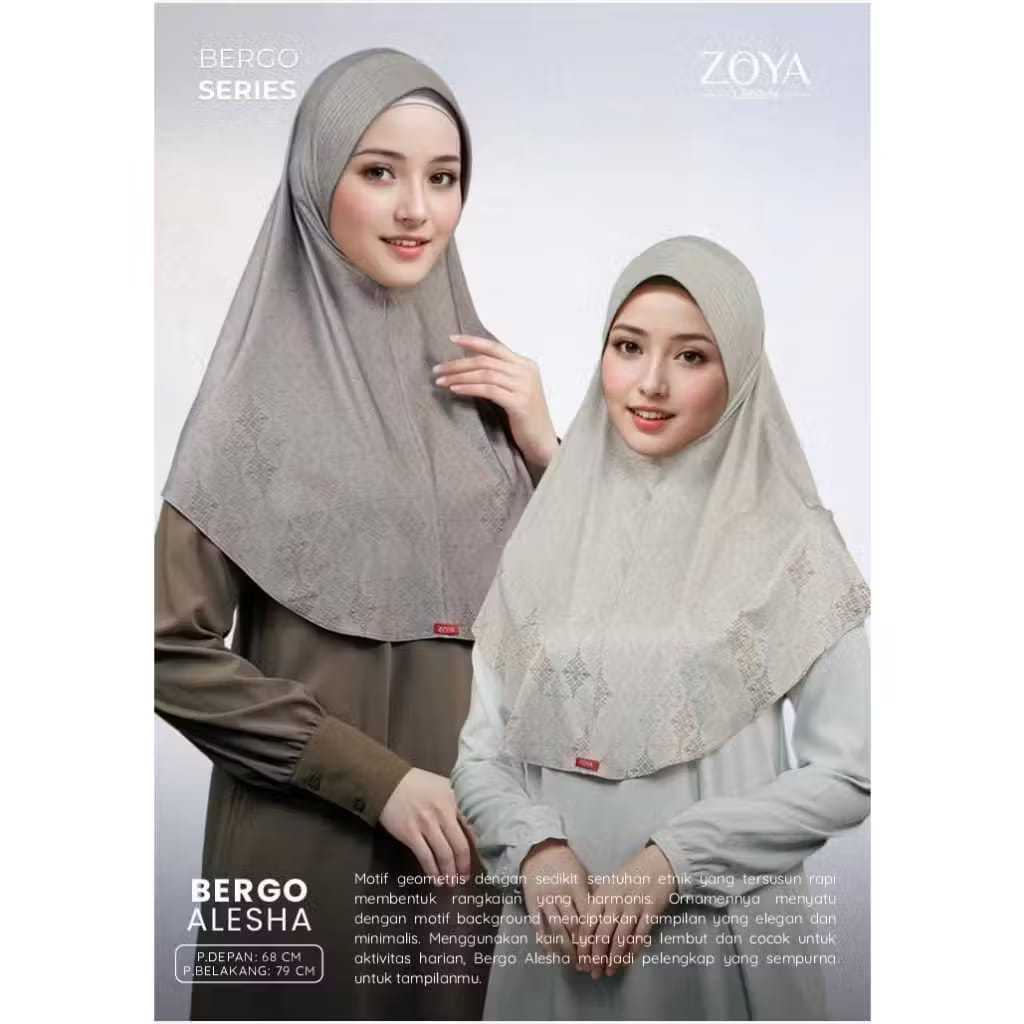 ZOYA Bergo Alesha Print - Kerudung Jilbab Hijab Instan Bergo Lycra Muslim Wanita Bergo Motif Best Se