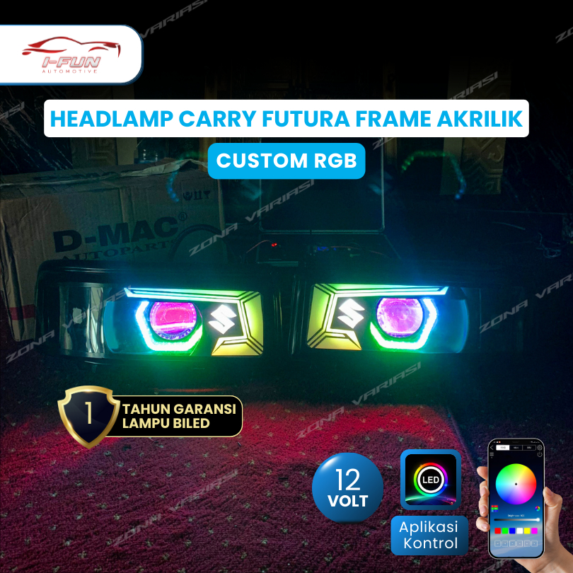 Headlamp Carry Futura Custom Frame Akrilik Model 2 Set Biled 3 Inch 12V Full RGB Sepasang Lampu Depa