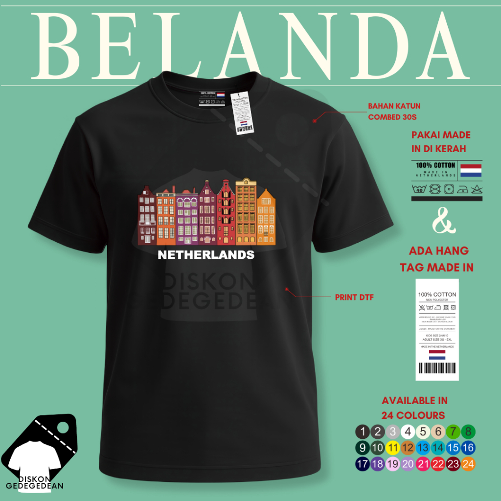 Diskongedegedean Kaos Belanda Holland Amsterdam, Baju Belanda Amsterdam Tshirt Belanda Holland 10