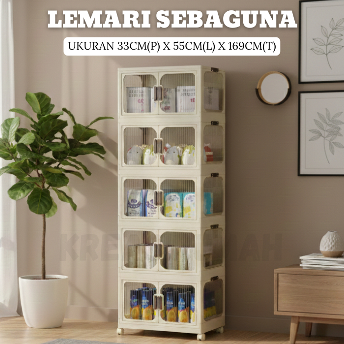 Lemari Plastik Lipat Serbaguna dengan Roda Anti Slip Lemari Plastik Lipat Portable Modern KR