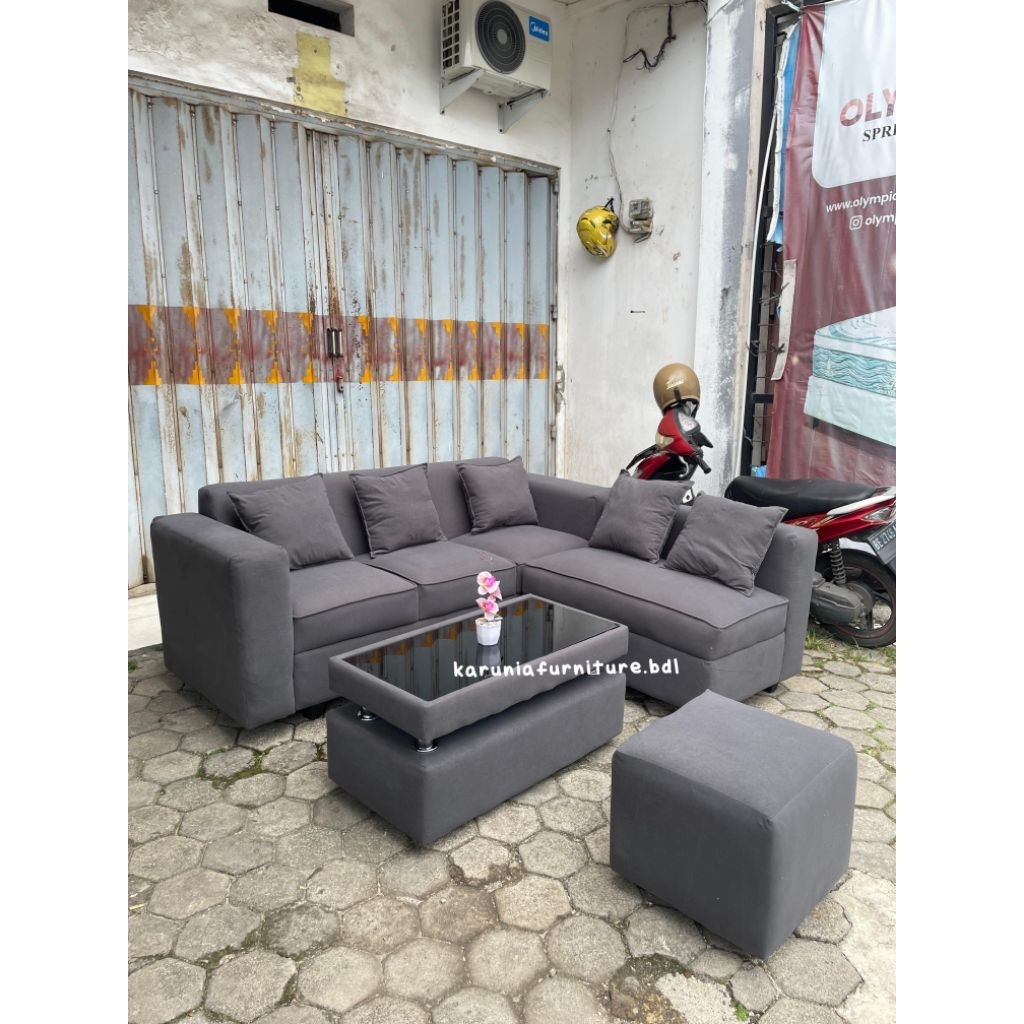 READY SOFA L PUTUS MINIMALIS GREY | FREE ONGKIR BANDAR LAMPUNG