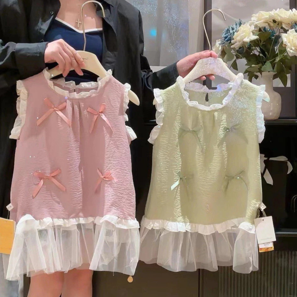 (0-3 TH) Dress Bayi Balita Pink Green Ribbon / Dress Anak Perempuan Kado Lucu umur 3 6 9 12 Bulan 1 